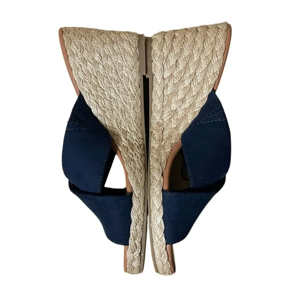 Tommy Bahama Stacey Navy Wedge Sandals Slides Espadrilles Size 6.5 M Coastal